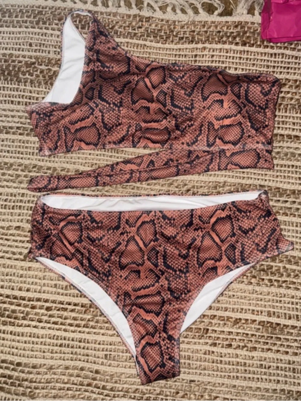 Snake Print High-Waist Bikini Set - Brown & Black size 4X